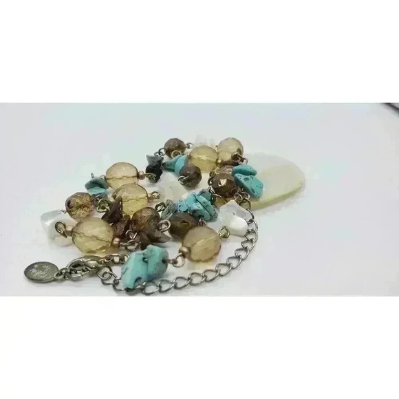 Necklace Multi Gemstone Mother Of Pearl Pendant Turquoise Tigers Eye Quartz - Picture 4 of 5